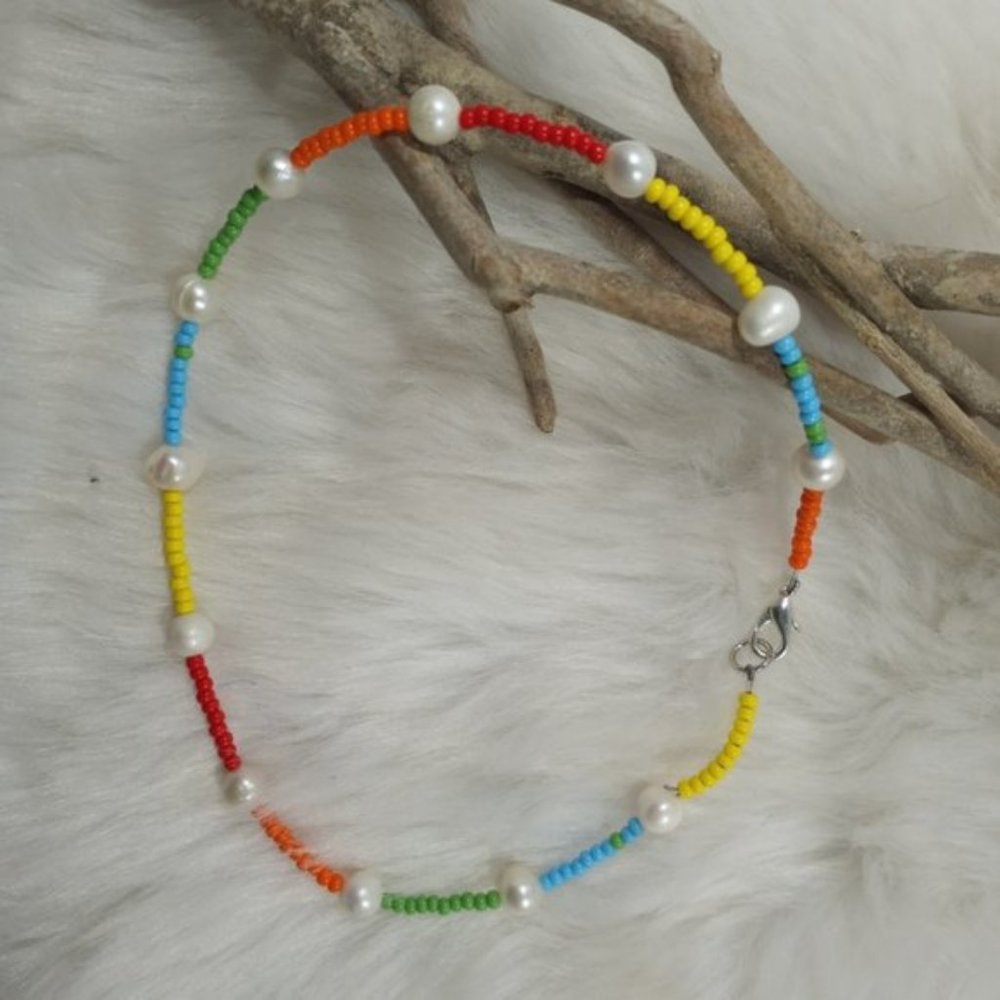 Real Pearls And Skittles Chooker/Necklace Beads From Japan About 14" By London